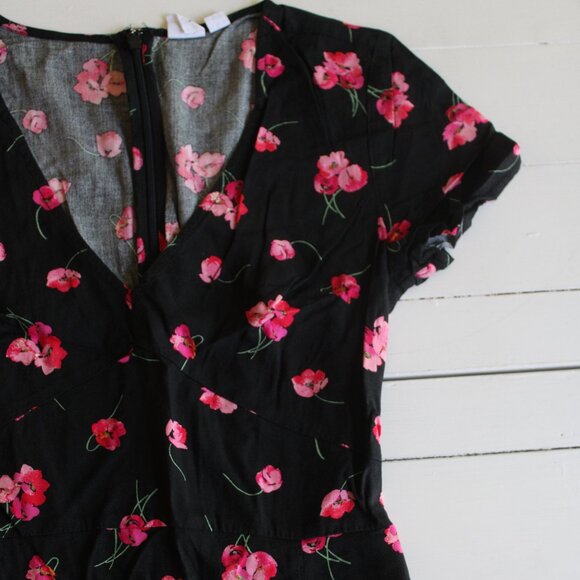 GAP Pink & Black Floral V-Neck Mini Dress - Picture 1 of 7